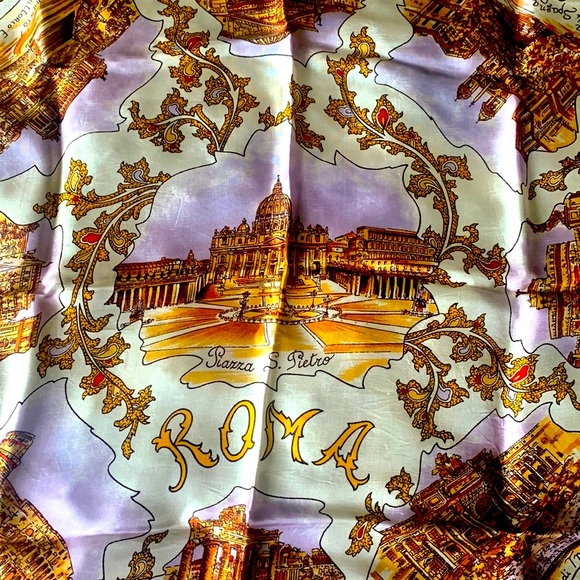 Vintage Rome Souvenir Scarf ROMA Piazza S. Pietro Themed Scarf 25 “ * 25” - Picture 2 of 4